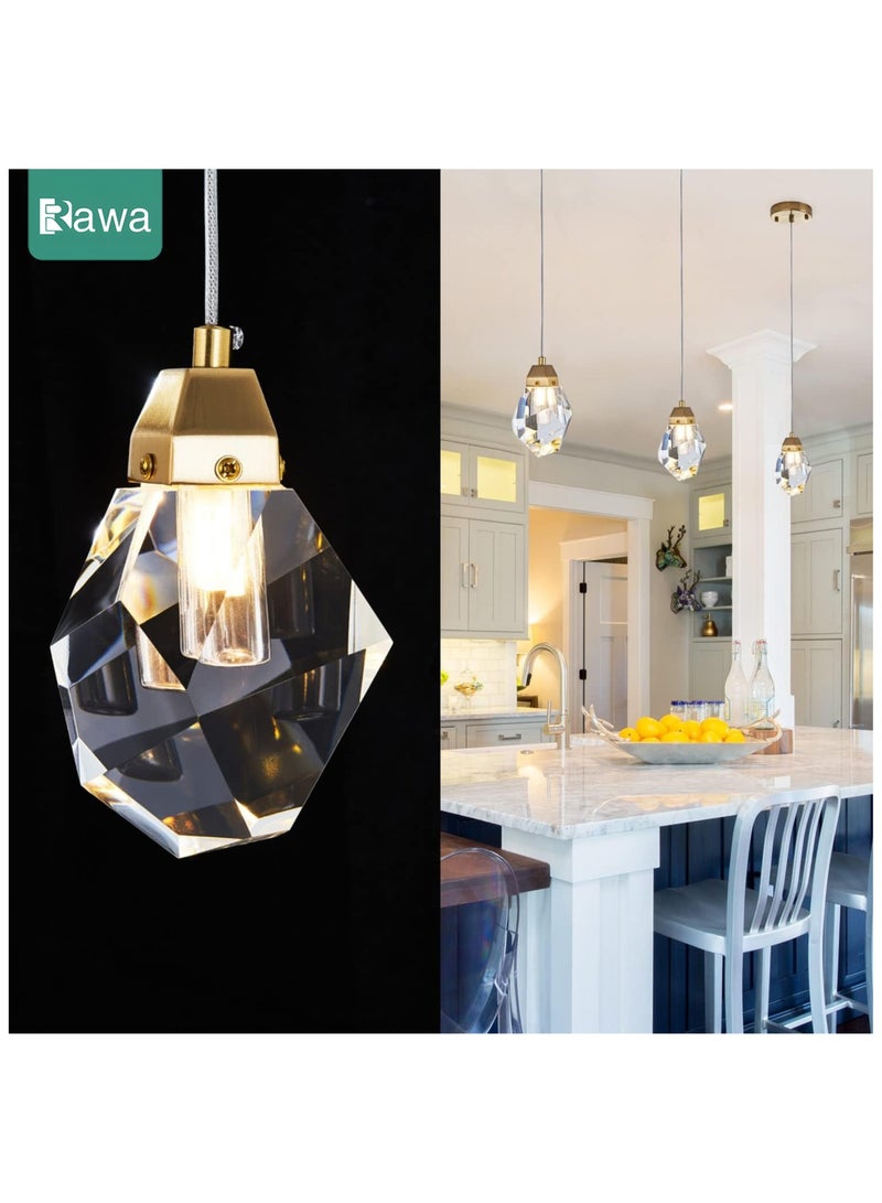 روعة مصباح معلق من الكريستال الماسي الخفيف، مصباح معلق صغير للسقف بلمسة نهائية من النحاس المطلي باللون الذهبي، مصباح معلق LED متغير الألوان من الكريستال المنشوري للمطبخ والحمام وغرفة النوم والبار (مصباح واحد) - Image 1